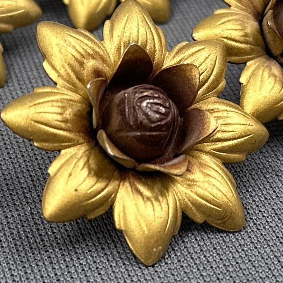 VTG Curtain Tie Backs Floral Push Pin Tack Button Flower Gold Pink Metal Lot 6 - Picture 8 of 14